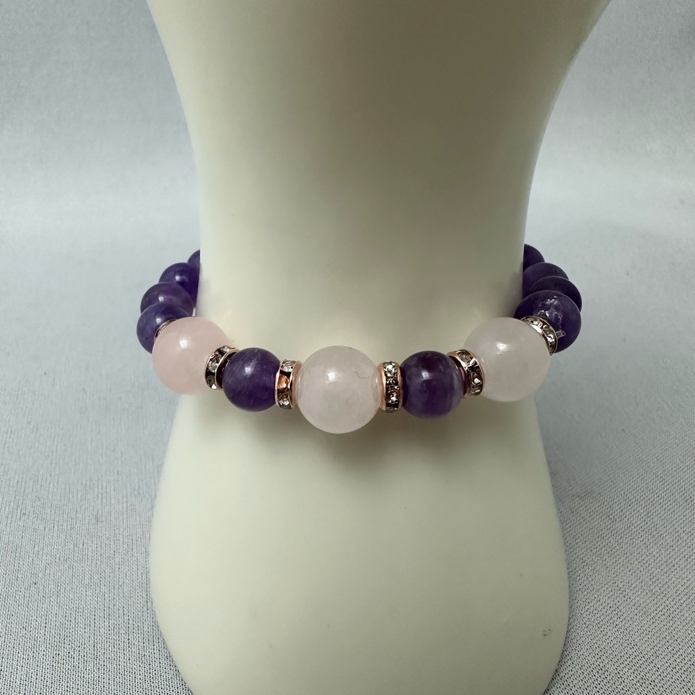 Handmade Amethyst and Rose Quartz stretch bracelet
